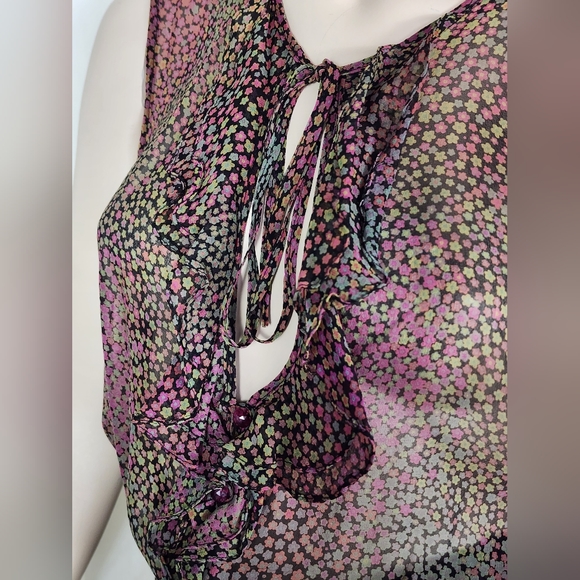 Nanette Lapore sheer ruffled floral tank top 12 - Picture 2 of 7